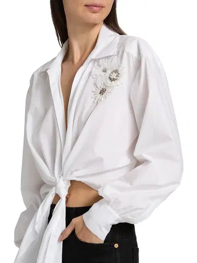 Cinq à Sept Women's Marianna Appliqué Cotton Top - White | Thumbnail 6