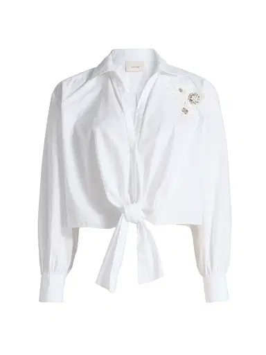 Cinq à Sept Women's Marianna Appliqué Cotton Top - White | Thumbnail 1