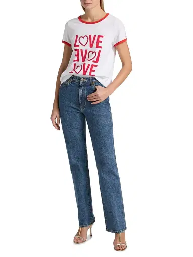 Cinq à Sept Women's Love Ringer Rhinestone-Embellished Cotton T-Shirt - White Bisou | Thumbnail 2