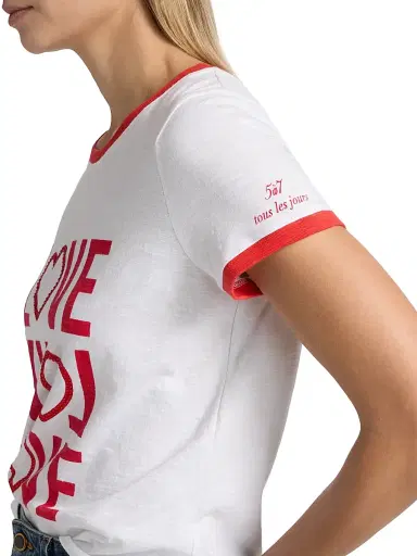 Cinq à Sept Women's Love Ringer Rhinestone-Embellished Cotton T-Shirt - White Bisou | Thumbnail 6
