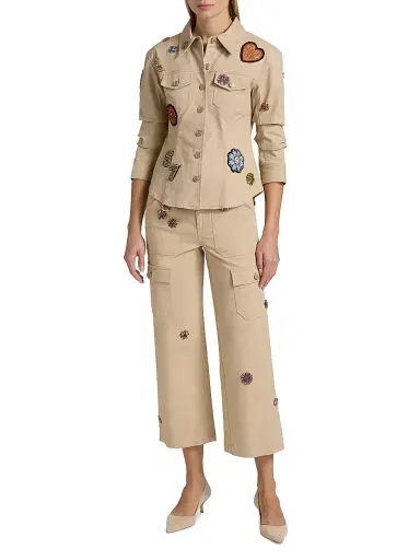 Cinq à Sept Women's Retro Love Michelle Crystal-Embellished Cotton Pants - Khaki Multi - Size 16 | Thumbnail 2 Cinq à Sept Women's Retro Love Michelle Crystal-Embellished Cotton Pants - Khaki Multi - Size 16 | Thumbnail 2