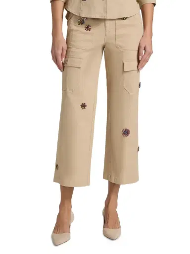 Cinq à Sept Women's Retro Love Michelle Crystal-Embellished Cotton Pants - Khaki Multi - Size 16 | Thumbnail 3 Cinq à Sept Women's Retro Love Michelle Crystal-Embellished Cotton Pants - Khaki Multi - Size 16 | Thumbnail 3