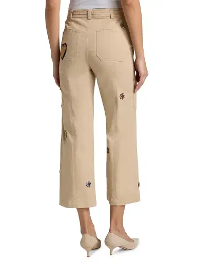 Cinq à Sept Women's Retro Love Michelle Crystal-Embellished Cotton Pants - Khaki Multi - Size 16 | Thumbnail 5 Cinq à Sept Women's Retro Love Michelle Crystal-Embellished Cotton Pants - Khaki Multi - Size 16 | Thumbnail 5