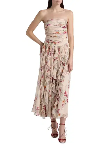 Cinq à Sept Women's Iris Bouquet Galya Ruched A-Line Midi-Dress | Thumbnail 3 Cinq à Sept Women's Iris Bouquet Galya Ruched A-Line Midi-Dress | Thumbnail 3