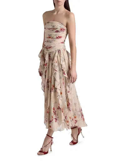 Cinq à Sept Women's Iris Bouquet Galya Ruched A-Line Midi-Dress | Thumbnail 4 Cinq à Sept Women's Iris Bouquet Galya Ruched A-Line Midi-Dress | Thumbnail 4