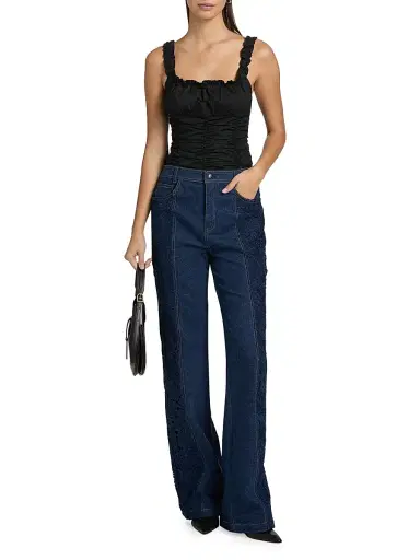 Cinq à Sept Women's Francine Denim-Lace Wide-Leg Jeans | Thumbnail 2
