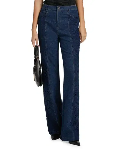 Cinq à Sept Women's Francine Denim-Lace Wide-Leg Jeans | Thumbnail 3