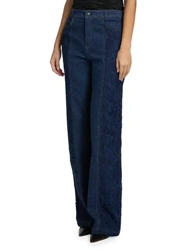 Cinq à Sept Women's Francine Denim-Lace Wide-Leg Jeans | Thumbnail 4