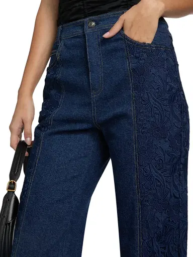 Cinq à Sept Women's Francine Denim-Lace Wide-Leg Jeans | Thumbnail 6