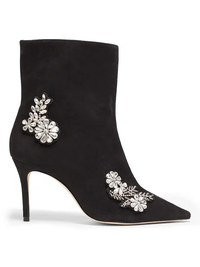 Cinq à Sept Women's Mia 85MM Crystal Appliqué Suede Ankle Boots - Black Clear Crystal