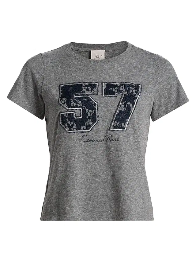 Cinq à Sept Women's Lace 57 Shrunken Tee - Charcoal Heather