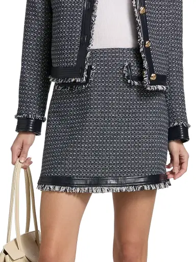Cinq à Sept Women's Deva Birdseye Tweed Miniskirt - Navy White - Size 16 | Thumbnail 3