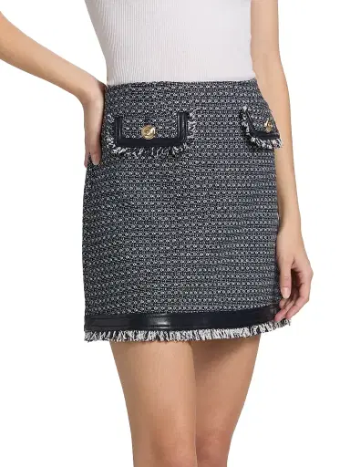 Cinq à Sept Women's Deva Birdseye Tweed Miniskirt - Navy White - Size 16 | Thumbnail 4