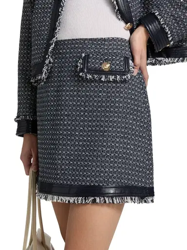 Cinq à Sept Women's Deva Birdseye Tweed Miniskirt - Navy White - Size 16 | Thumbnail 6