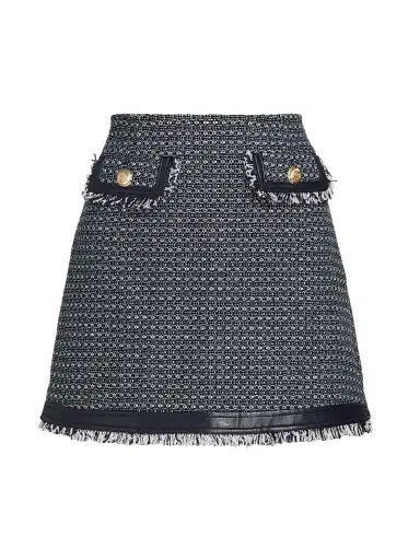 Cinq à Sept Women's Deva Birdseye Tweed Miniskirt - Navy White - Size 16 | Thumbnail 1