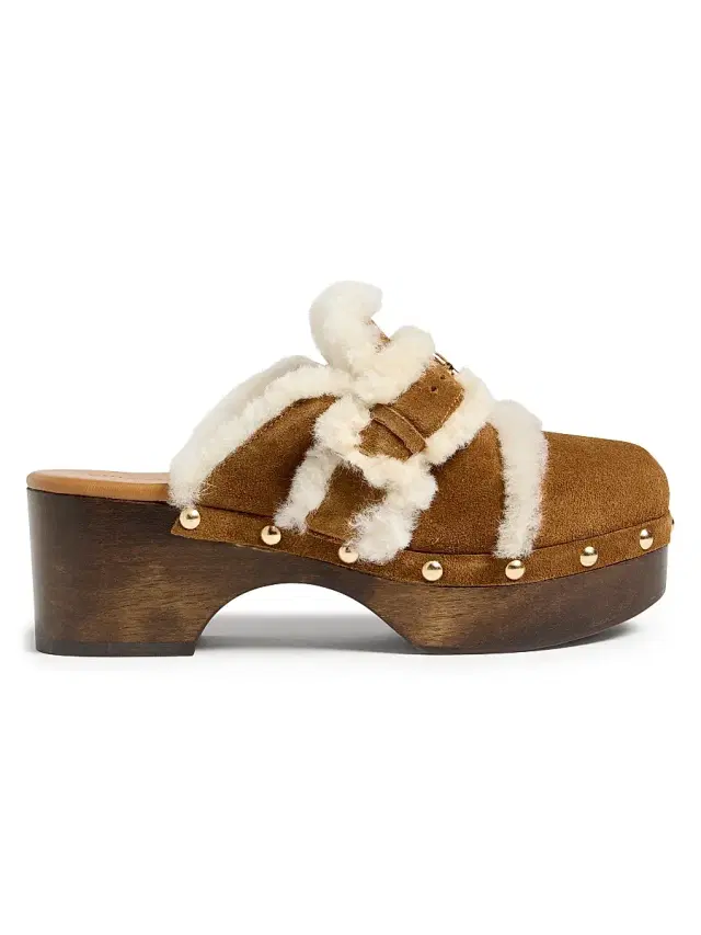 Cinq à Sept Women's Wrenley 45MM Shearling-Lined Suede Mules - Golden Sienna