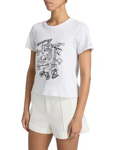 Cinq à Sept Women's Paris Doodle Rhinestone-Embellished Cotton T-Shirt | Thumbnail 4
