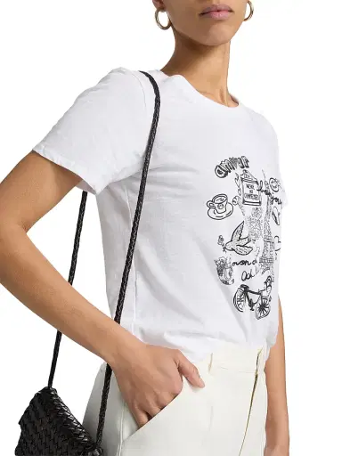 Cinq à Sept Women's Paris Doodle Rhinestone-Embellished Cotton T-Shirt | Thumbnail 6