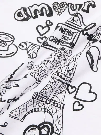 Cinq à Sept Women's Paris Doodle Rhinestone-Embellished Cotton T-Shirt | Thumbnail 7