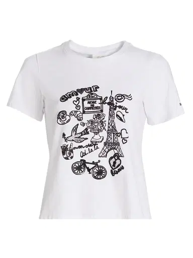 Cinq à Sept Women's Paris Doodle Rhinestone-Embellished Cotton T-Shirt | Thumbnail 1