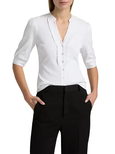 Cinq à Sept Women's Justine Ribbed Stretch-Cotton Button-Front Blouse - White White | Thumbnail 3