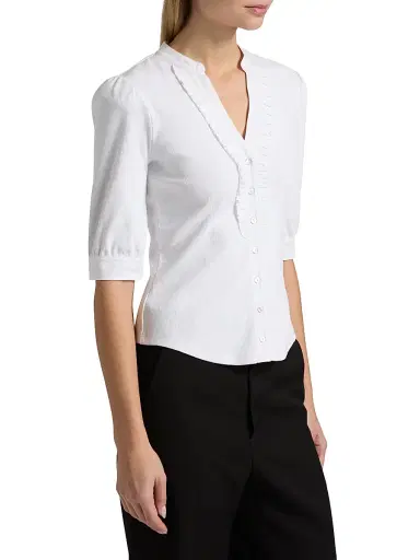 Cinq à Sept Women's Justine Ribbed Stretch-Cotton Button-Front Blouse - White White | Thumbnail 4