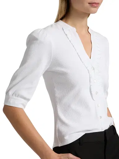 Cinq à Sept Women's Justine Ribbed Stretch-Cotton Button-Front Blouse - White White | Thumbnail 6