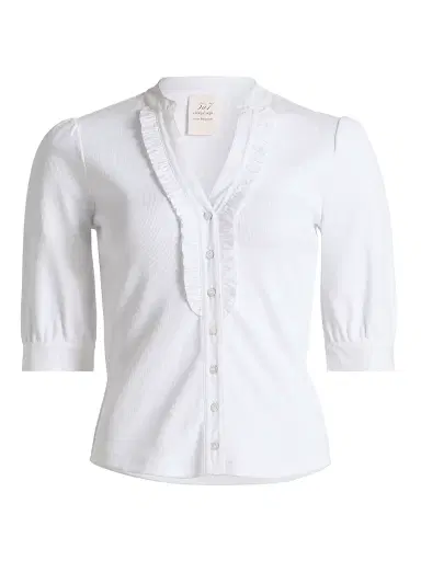 Cinq à Sept Women's Justine Ribbed Stretch-Cotton Button-Front Blouse - White White | Thumbnail 1