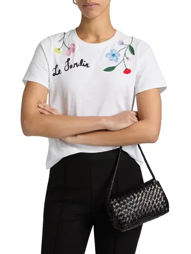 Cinq à Sept Women's 3D Floral Vine Shrunken T-Shirt - White Multi | Thumbnail 3
