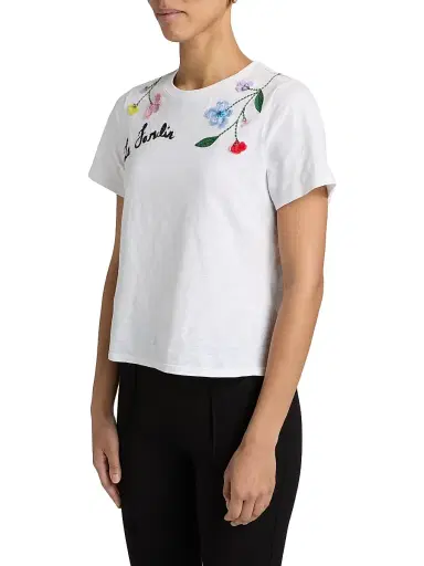 Cinq à Sept Women's 3D Floral Vine Shrunken T-Shirt - White Multi | Thumbnail 4