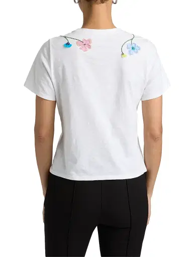 Cinq à Sept Women's 3D Floral Vine Shrunken T-Shirt - White Multi | Thumbnail 5