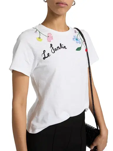 Cinq à Sept Women's 3D Floral Vine Shrunken T-Shirt - White Multi | Thumbnail 6