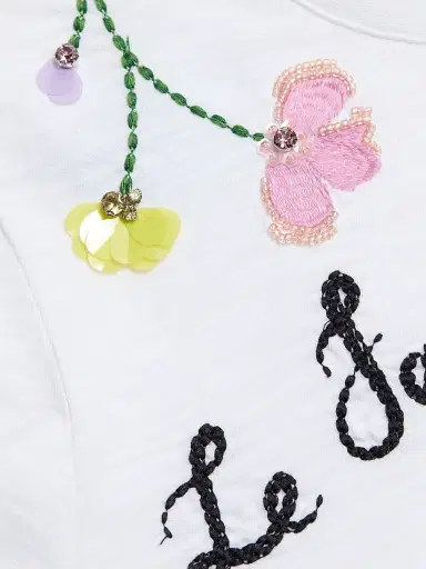 Cinq à Sept Women's 3D Floral Vine Shrunken T-Shirt - White Multi | Thumbnail 7