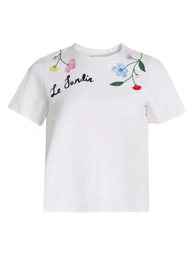 Cinq à Sept Women's 3D Floral Vine Shrunken T-Shirt - White Multi | Thumbnail 1