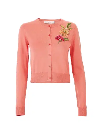 Carolina Herrera Women's Floral Embroidered Silk-Cotton Cardigan - Sunset Multi - Size Medium | Thumbnail 1