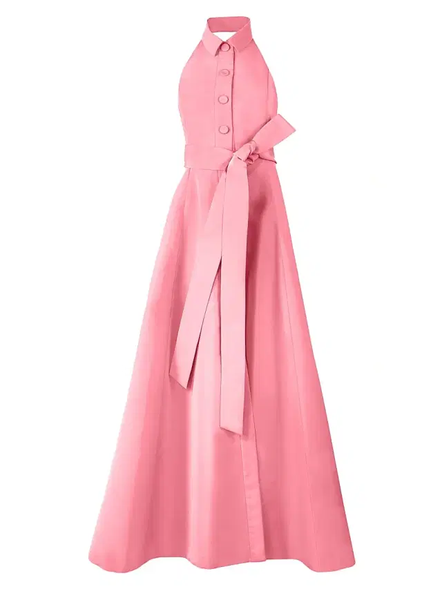 Carolina Herrera Women's Collared Halter Silk A-Line Gown - Sunset