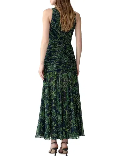 Carolina Herrera Women's Gathered V-Neck Midi-Dress - Midnight Multi - Size 8 | Thumbnail 3 Carolina Herrera Women's Gathered V-Neck Midi-Dress - Midnight Multi - Size 8 | Thumbnail 3
