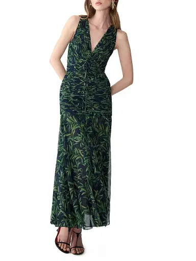 Carolina Herrera Women's Gathered V-Neck Midi-Dress - Midnight Multi - Size 8 | Thumbnail 4 Carolina Herrera Women's Gathered V-Neck Midi-Dress - Midnight Multi - Size 8 | Thumbnail 4