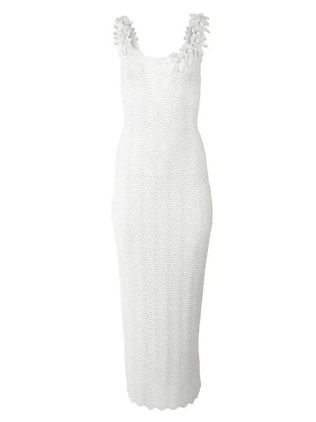 Carolina Herrera Women's Leaf-Embroidered Knit Maxi Dress - White