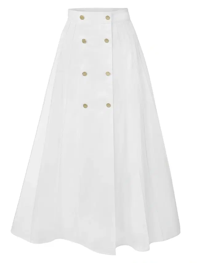 Women's Button-Detail Pleated A-Line Midi-Skirt - White