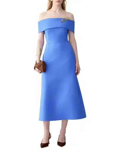 Carolina Herrera Women's Off-The-Shoulder Belted A-Line Cocktail Dress - Bluebell | Thumbnail 2 Carolina Herrera Women's Off-The-Shoulder Belted A-Line Cocktail Dress - Bluebell | Thumbnail 2