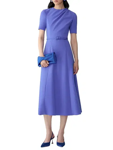 Carolina Herrera Women's Draped-Shoulder Belted Midi-Dress - Bluebell - Size 6 | Thumbnail 2 Carolina Herrera Women's Draped-Shoulder Belted Midi-Dress - Bluebell - Size 6 | Thumbnail 2