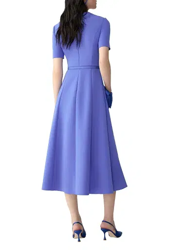 Carolina Herrera Women's Draped-Shoulder Belted Midi-Dress - Bluebell - Size 6 | Thumbnail 4 Carolina Herrera Women's Draped-Shoulder Belted Midi-Dress - Bluebell - Size 6 | Thumbnail 4