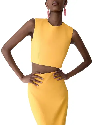 Carolina Herrera Women's Wool-Blend Sleeveless Crop Top - Daffodil | Thumbnail 5