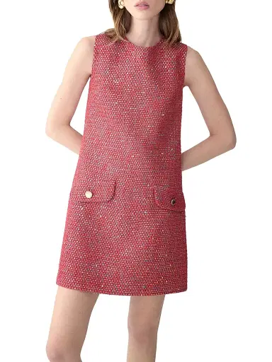 Carolina Herrera Women's Metallic Tweed Shift Minidress - Herrera Red Multi | Thumbnail 4