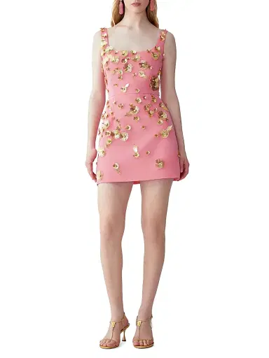 Carolina Herrera Women's Floral Embellished Thin-Strap Silk Minidress - Sunset Multi - Size 8 | Thumbnail 2