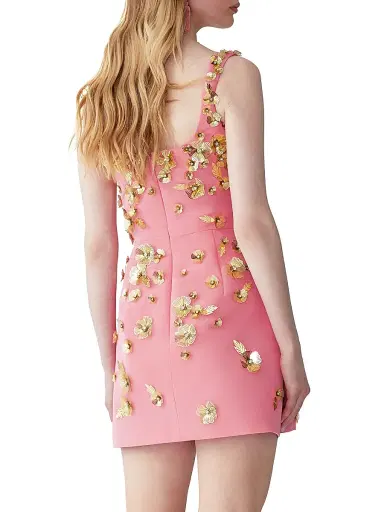 Carolina Herrera Women's Floral Embellished Thin-Strap Silk Minidress - Sunset Multi - Size 8 | Thumbnail 3