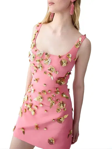Carolina Herrera Women's Floral Embellished Thin-Strap Silk Minidress - Sunset Multi - Size 8 | Thumbnail 4