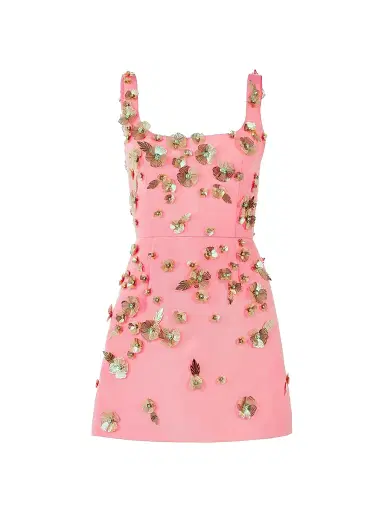 Carolina Herrera Women's Floral Embellished Thin-Strap Silk Minidress - Sunset Multi - Size 8 | Thumbnail 1