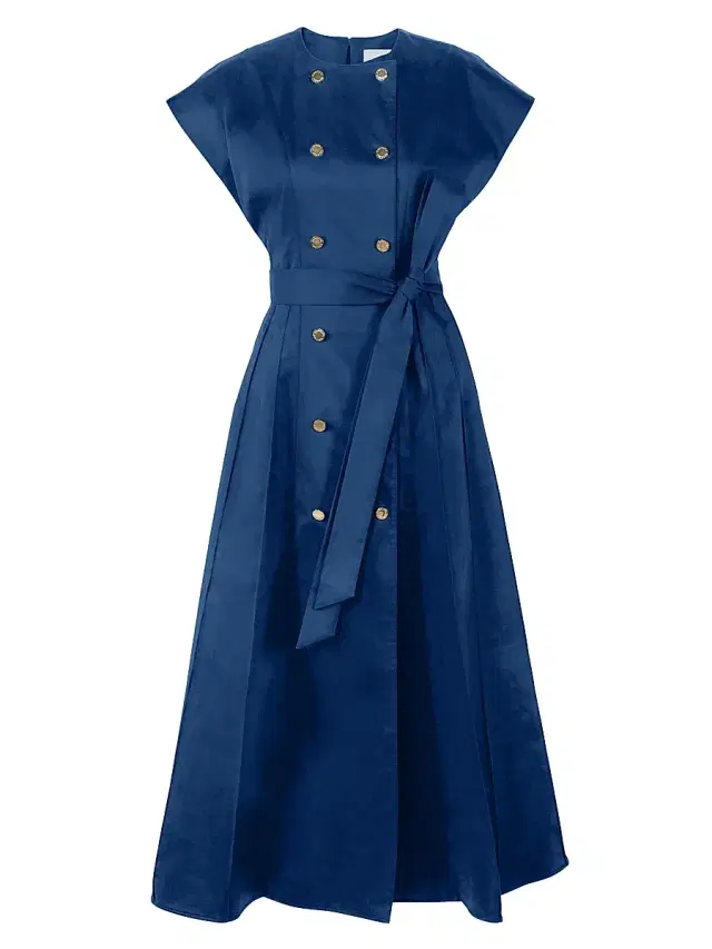 Carolina Herrera Women's Double-Breasted & Belted Stretch-Cotton A-Line Midi-Dress - Midnight